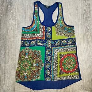 Soprano Small Navy Blue Royal Gold Red Green Sheer Racerback Tank Top Blouse Y2K